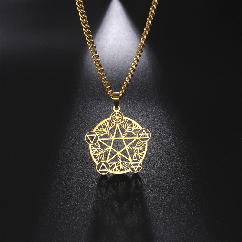 Wicca Pentagram Heks Ketting Roestvrij Staal Mannen Kettingen Amulet Voor Oneindig Heidense Religieuze Symbool Sieraden Kraag Hombre: Roest Rood