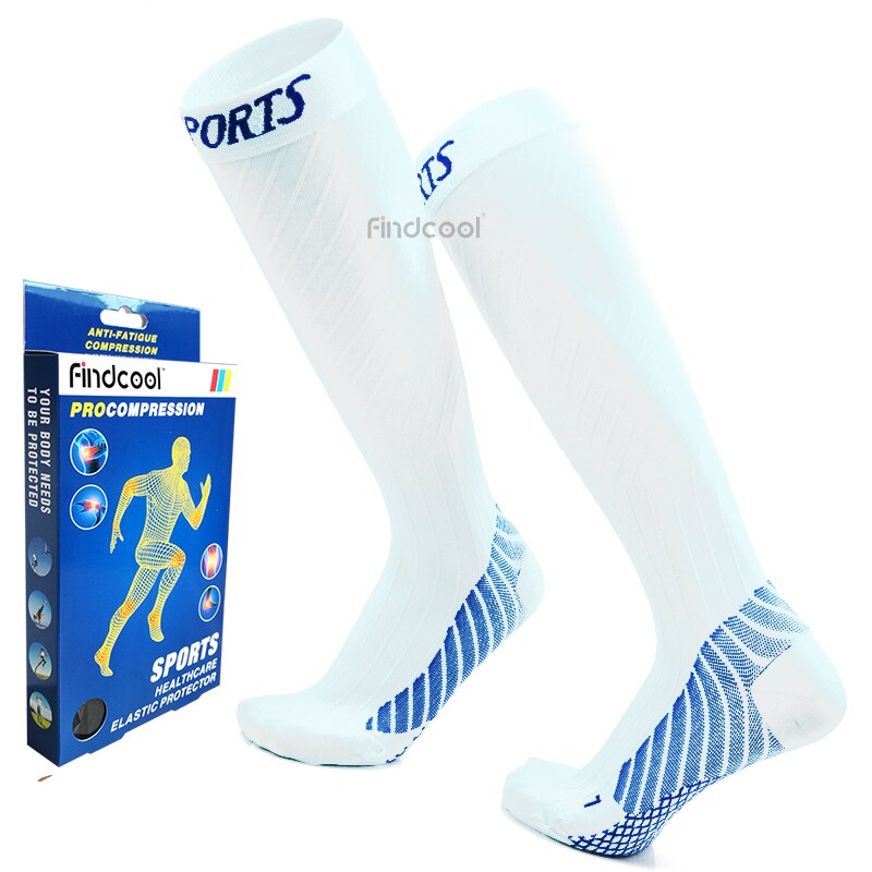 Findcool Running Marathon Socks Compression Stockings Men Women Outdoor Cycling Sports Socks: White / S-M (EUR 35-38)