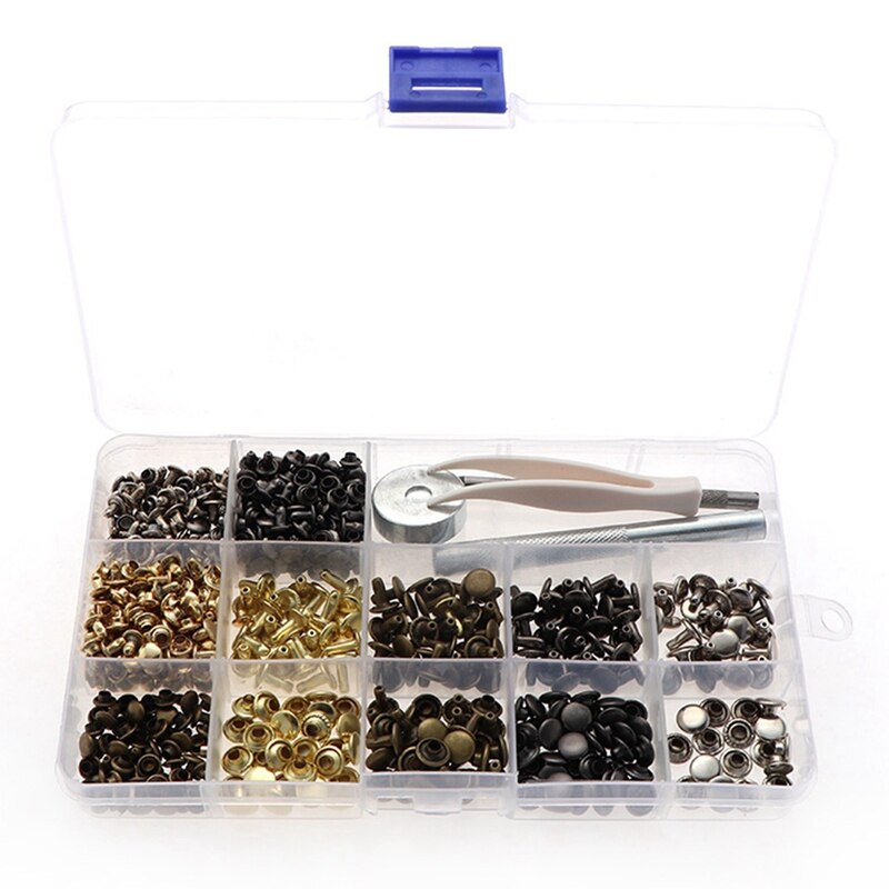 240 juegos de cajas, remaches de doble cara, cuero, remaches de Metal, remaches, clavos de tapa + Kit de herramientas de instalación + alicates