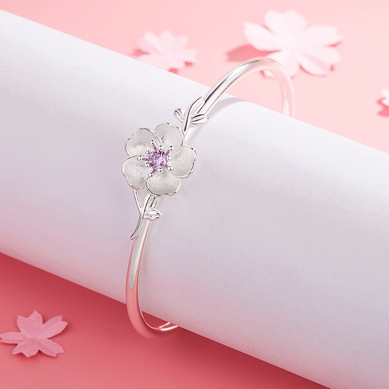 Brazalete de flores a la para mujer, brazaletes de flores de cerezo, pulsera de cristal de amistad