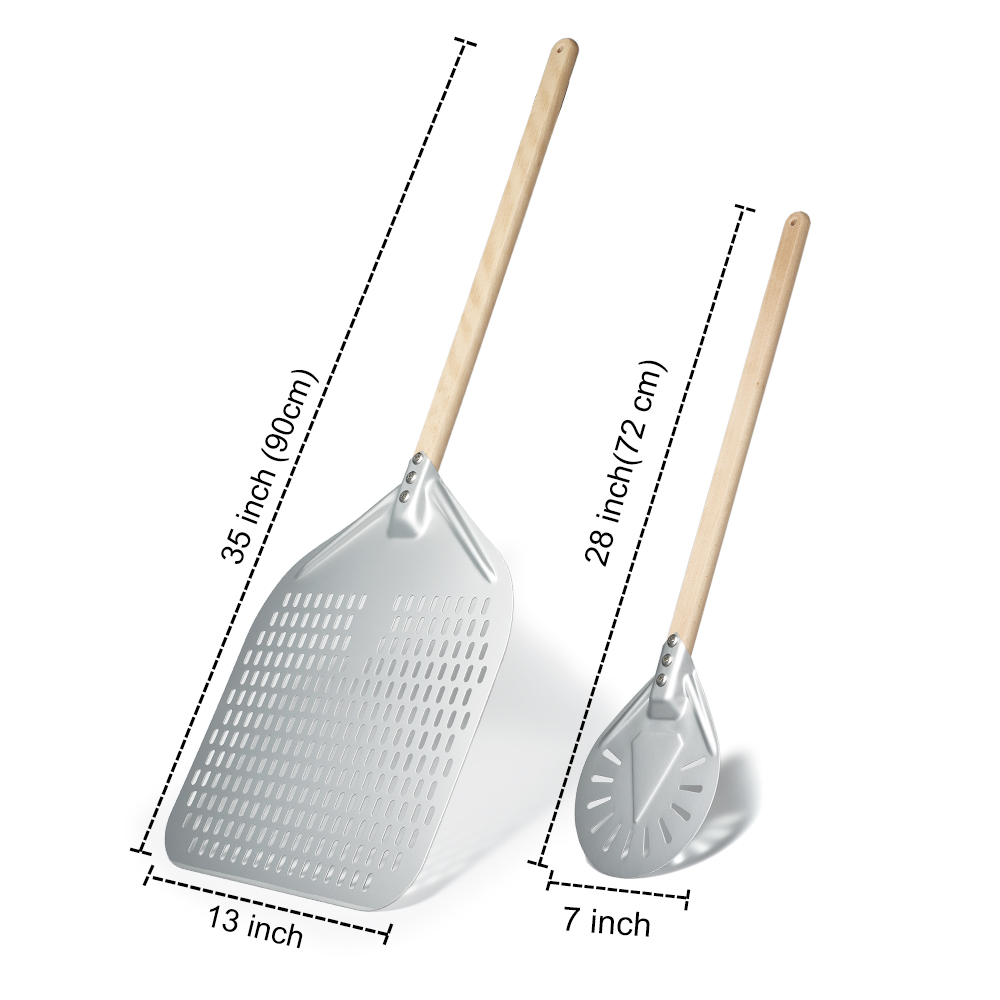 SHANGPEIXUAN Perforated Pizza Peel with Turning Pizza Peel Wood Handle Pizza Shovel Anodized Short Spatulas Baking Tools: Dark Grey