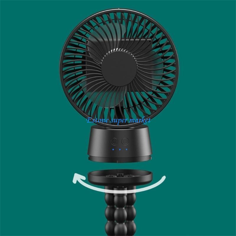 090B USB wiederaufladbarer Ventilator, tragbarer elektrischer Handventilator, Außenkühler, 3 Gänge verstellbar, mit Nachtlicht,