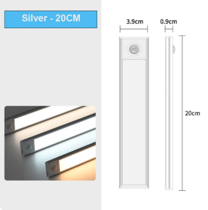 Lampe LED avec capteur de mouvement, Rechargeable par USB type-c, pour armoire de cuisine, éclairage d'armoire, 20cm/30cm/40cm/50cm: Bleu