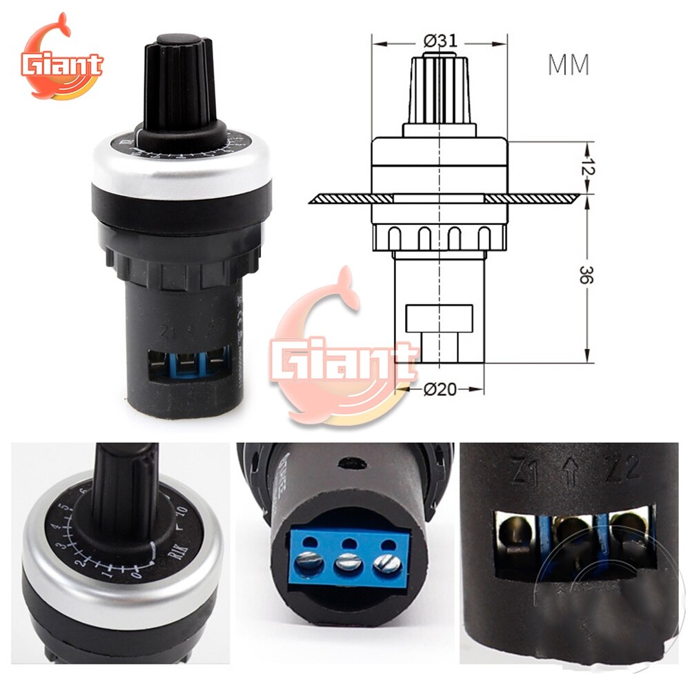 LA42DWQ-22 22mm 1K 2K ohm Governor Rotary Potentiometer Inverter Converter Resistance Variable Frequency Converter 5K 10K 20K