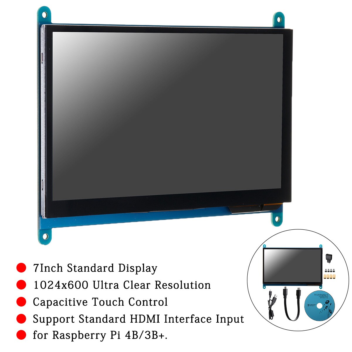 For Raspberry Pi 4B/3B+ 7 inch Touchscreen LCD Module 16:9 1024*600 Resolution Capacitive Touch Panel Capacitive Touch Screen