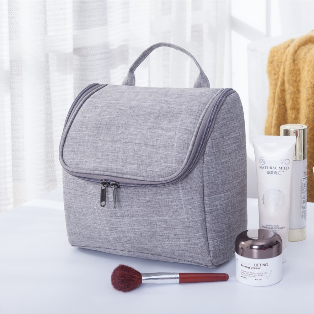 Sac de maquillage solide à fermeture éclair Oxford pour femmes, Style , sac fourre-tout Portable de voyage pour femme, trousse de toilette, sac cosmétique: Gris