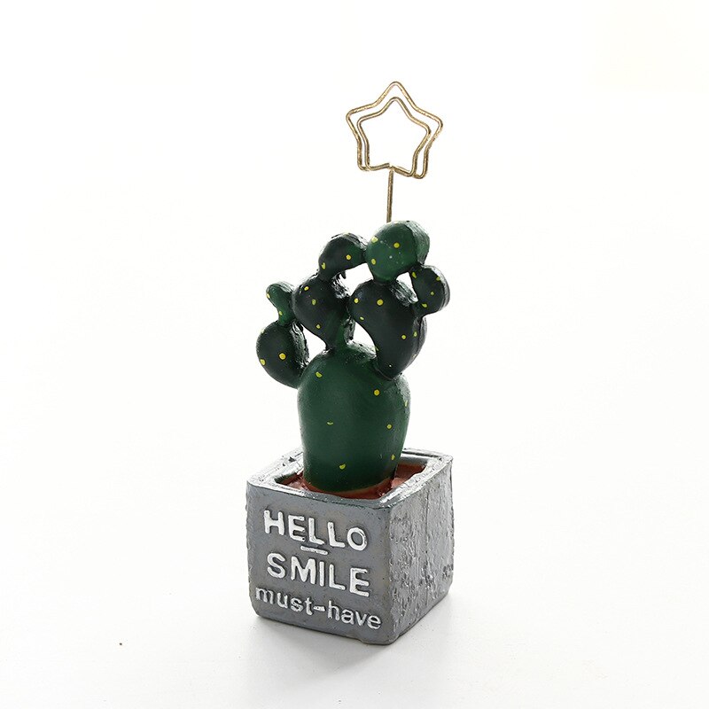 Mini Mesa de plantas con cactus, soporte de clip para notas fotográficas, organizador de resina, papelería, decoración de oficina, suministros escolares, F972: Hello smile