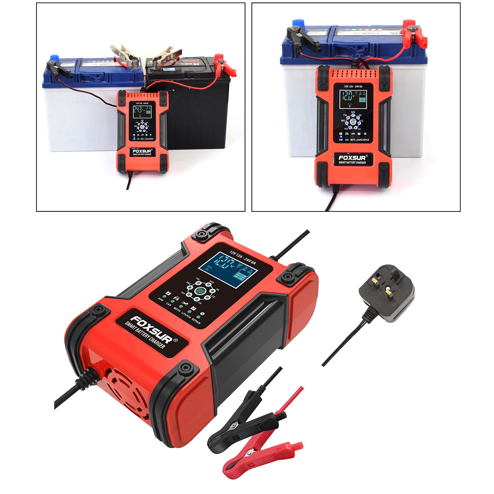 Car Battery Charger 12V 12A Fast Power Emergency Automatic Charging UK Plug