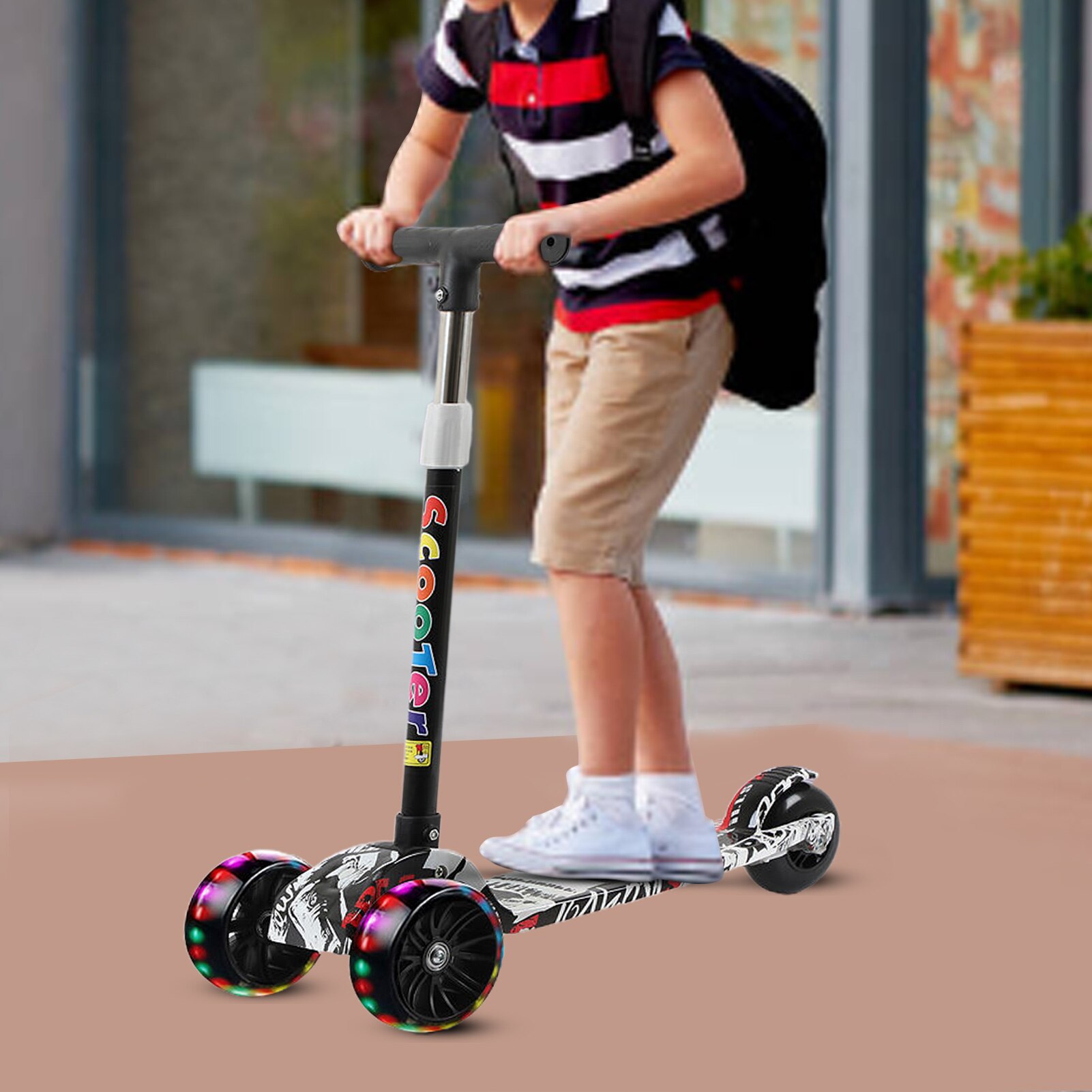 3 Kleuren Kinderen Opvouwbare Scooter Met 3 Licht Up Wielen Verstelbare Buis Graffiti Scooter Lichtgevende Fietsen Speelgoed Voor Meisjes Jongens