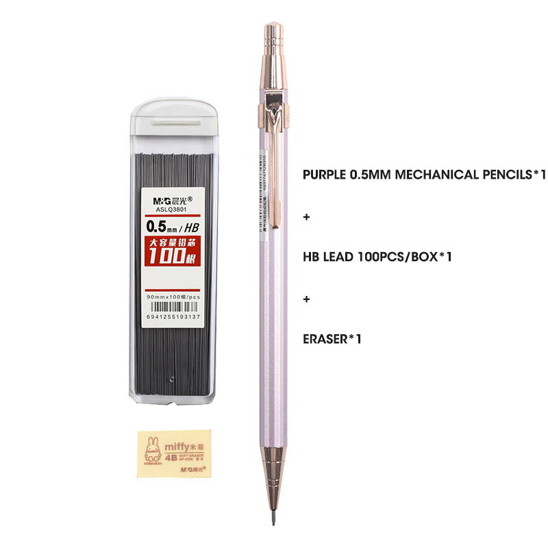 M&amp;G Full Metal Mechanical Pencils Morandi Color 0.5mm HB Lead Refill Student Writing Automatic Pencils Lapiseira School Supplies: 0.5mm 3pcs Purple