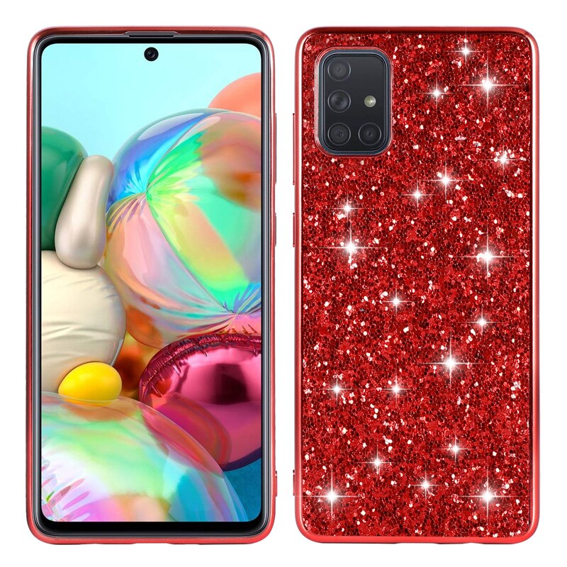 Pour Samsung Galaxy A51 étui Bling diamant paillettes couverture arrière pour Samsung A 51 A71 Anti-chute souple Silicone cadre étuis: Samsung A51 / Rouge