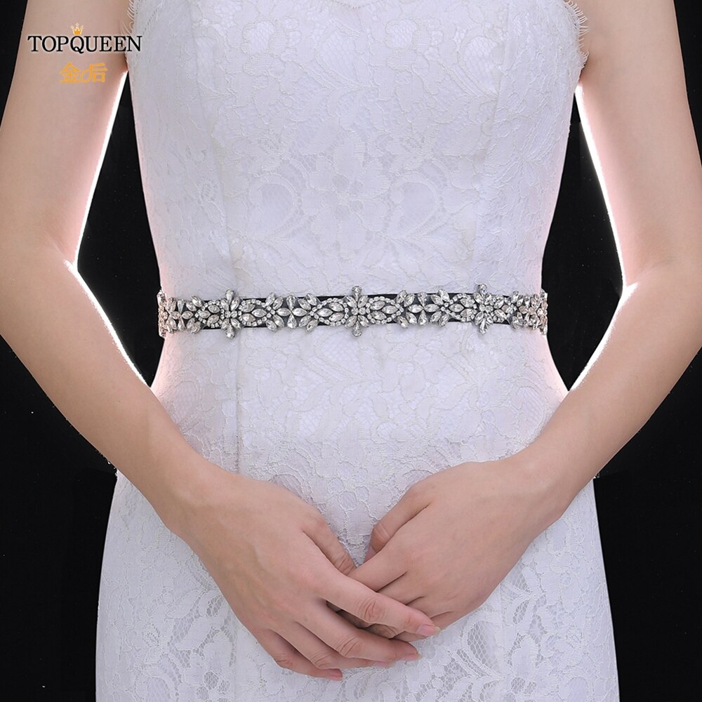 TOPQUEEN S429 Silber Strass Gürtel für Braut Ehe Braut Schärpe Elfenbein Strass Applikationen Formale Kleider Kleider mit einem Gürtel