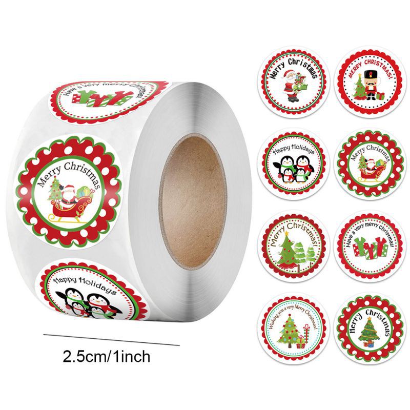 Pegatinas de Navidad Santa Claus surtido círculo redondo adhesivos de caras caja de de Navidad relleno pegatinas (500 hojas por rollo) caja palo: C1