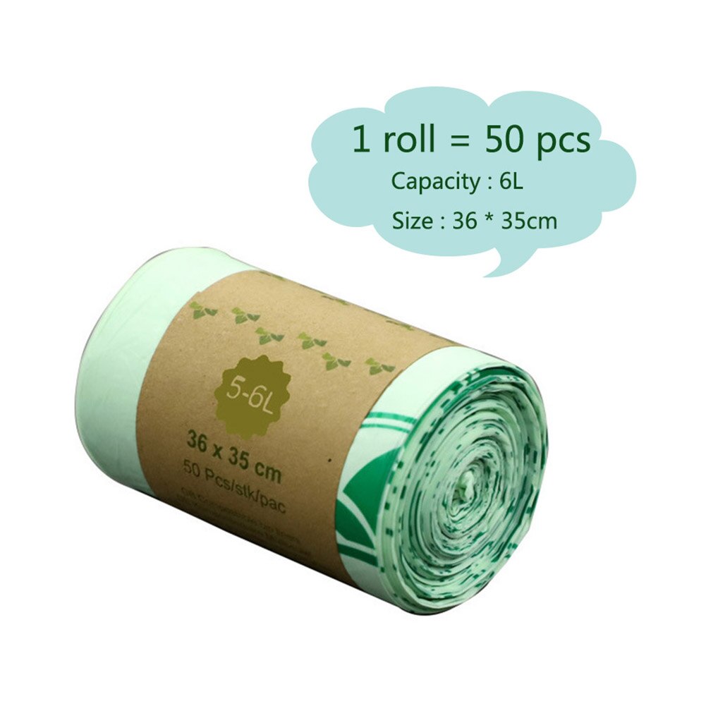 50pcs Kitchen Environmentally Biodegradable Garbage Bags Garbage Bags Compostable Degradable Garbage Bags: 36x35cm 6L 50pc B