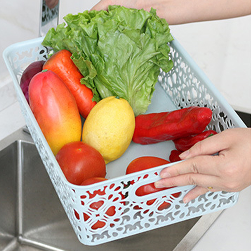 Caja de almacenamiento de plástico, contenedor de almacenamiento apilable, cesta de almacenamiento delicada hueca con tapa para ropa, juguete, suministros para el hogar