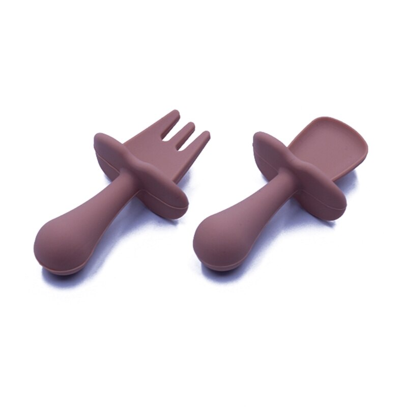 Babyvoeding Lepel Vork Set Zachte Siliconen Voeden Bestek Set Training Lepel: MC