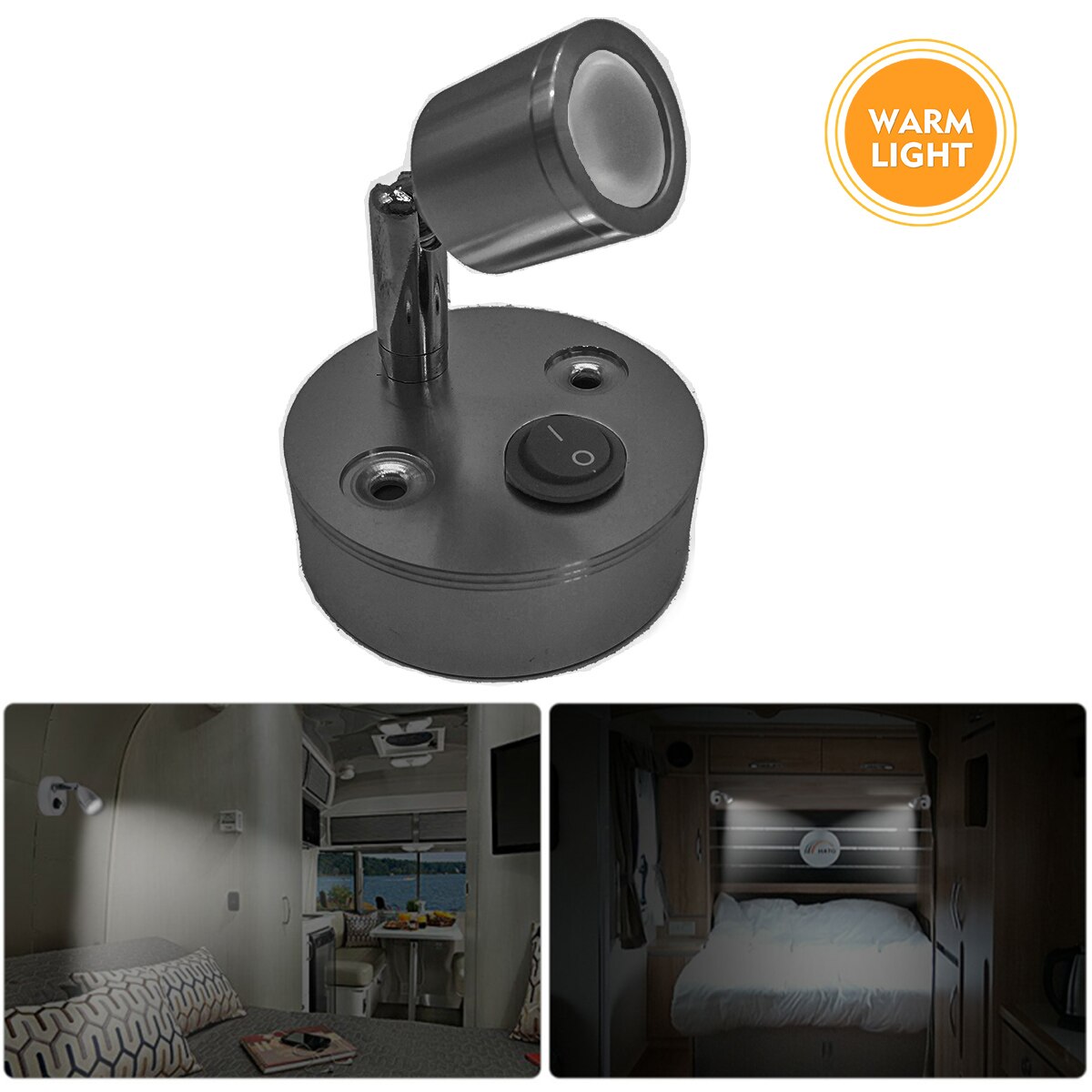 12V Bookcase Light Adjustable Spot Lamp 100LM LED Warm Reading Switch Light RV Camper Accessories For Motorhome Trailer Van Boat