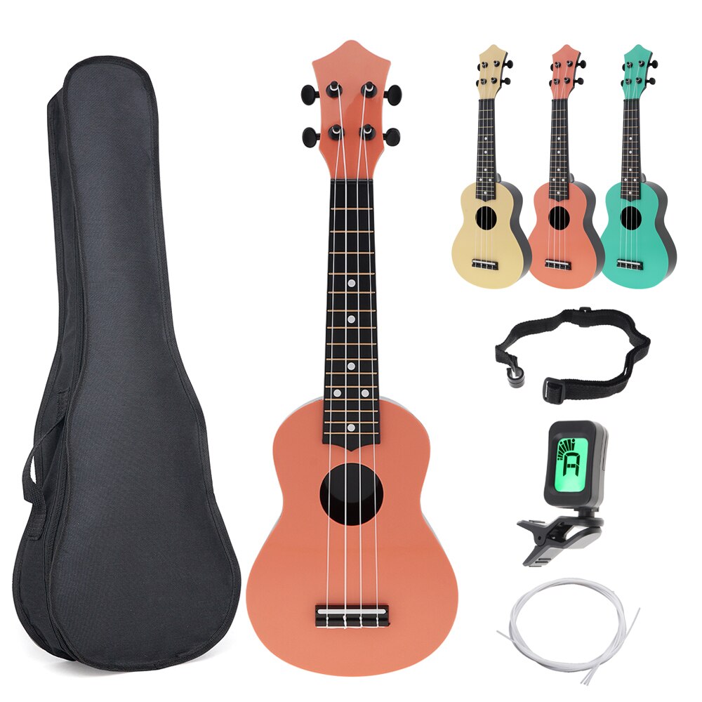 21 Inch Ukulele Soprano Acoustic Ukelele 4 Strings Hawaiian Guitar with Bag Tuner Strap for Children Kids Music Beginner