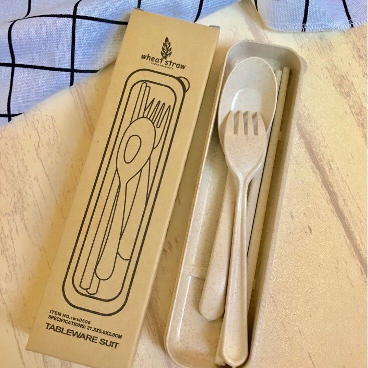 3pcs/Set Travel Cutler Portable Cutlery Box Kids Children Dinnerware Sets Chopsticks Fork Spoon Travel Cutlery Kitchen Tableware: as the picture2