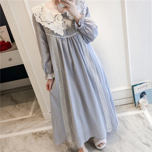 ¡Novedad de ! vestido de noche de encaje de algodón con cuello de princesa de corte para mujer, ropa de dormir medieval: Gris