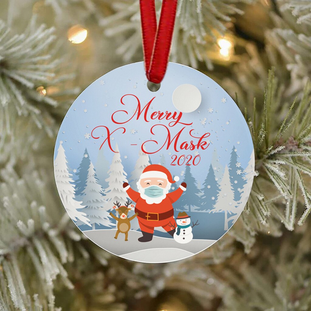 Ciondolo albero di natale Haning blocchi di legno giocattoli babbo natale indossando ornamenti maschera 2020 male ma decorazione natalizia Oc6: C
