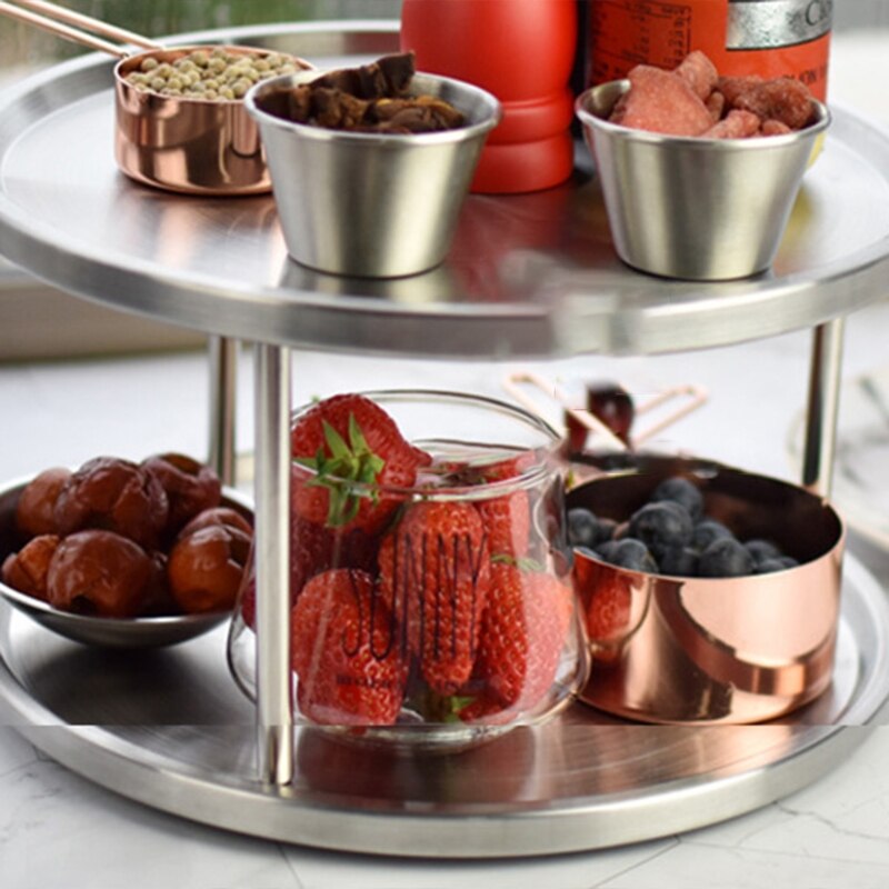 2-layer 360 Degree Rotate Kitchen Spice Storage Rack Stainless Steel Cabinet Seasoning Bottle Organizer Desktop Neat Holder