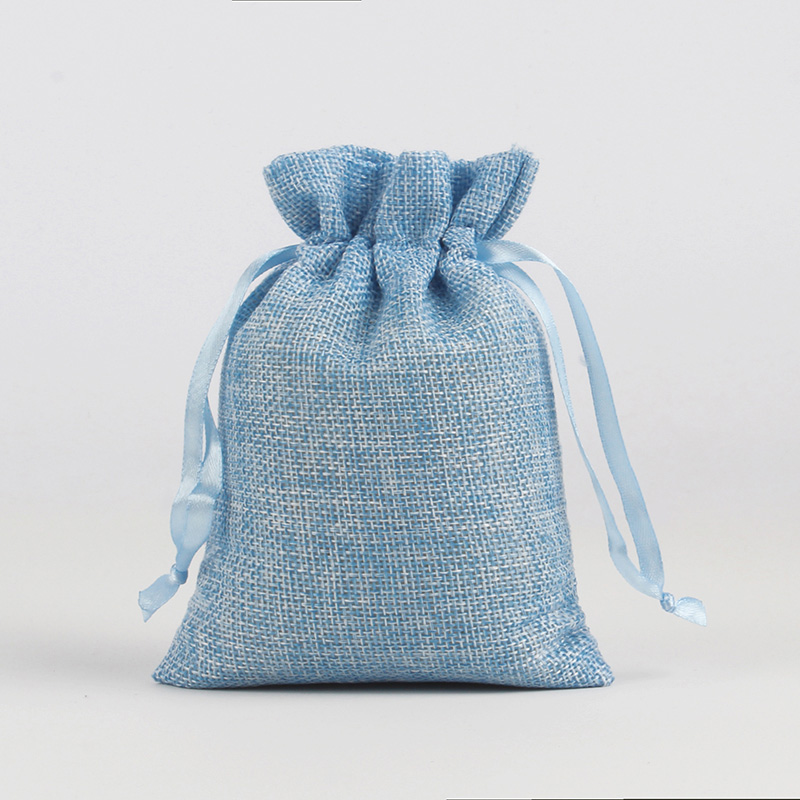 5Pcs 14x18cm Linen Drawstring Pouch Bag Logo Printed Jute Pouch Christmas/Wedding Party Bags: blue