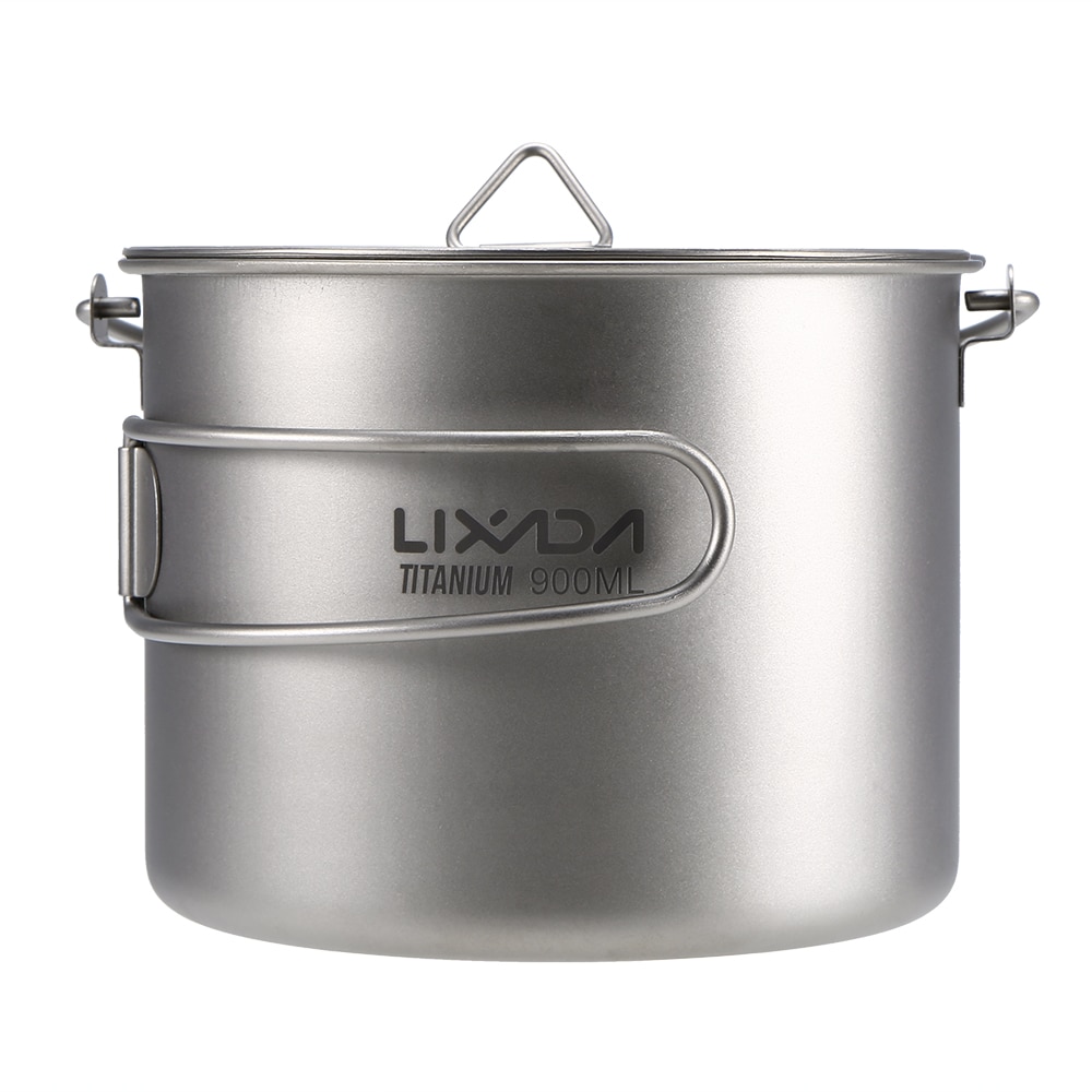 Lixada 900ml Ultralight Titanium Cup Mug Portable Hanging Pot Outdoor Camping Picnic Water Mug Cup Tableware Cookware with Lid