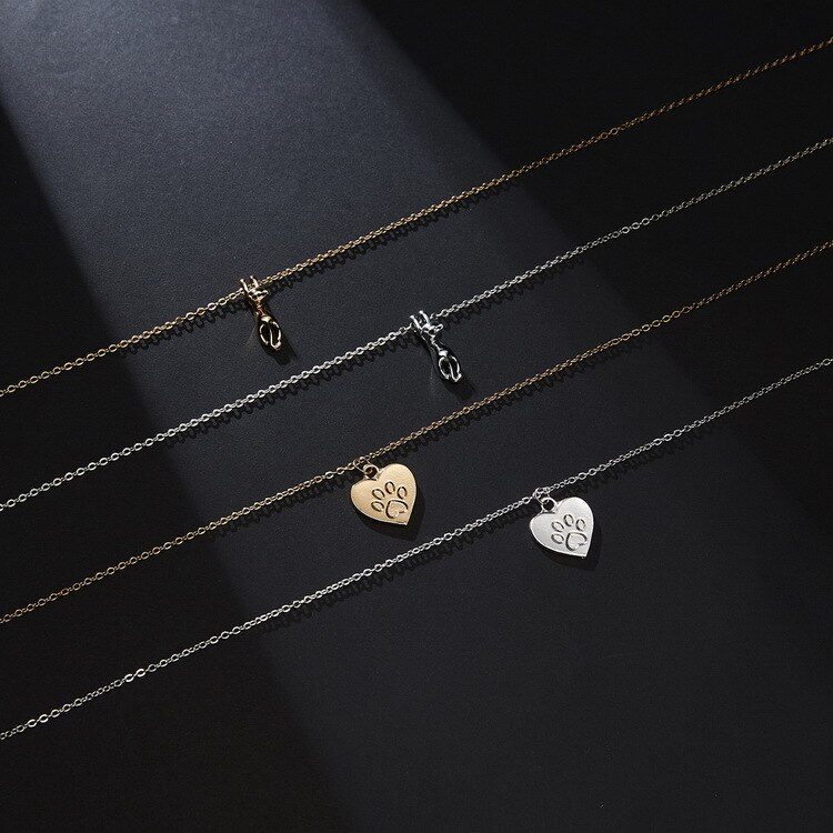 Authentieke Legering Cat Lover Papieren Kaart Animal Footprint Liefde Hart Ketting Voor Vrouwen Diy Sieraden