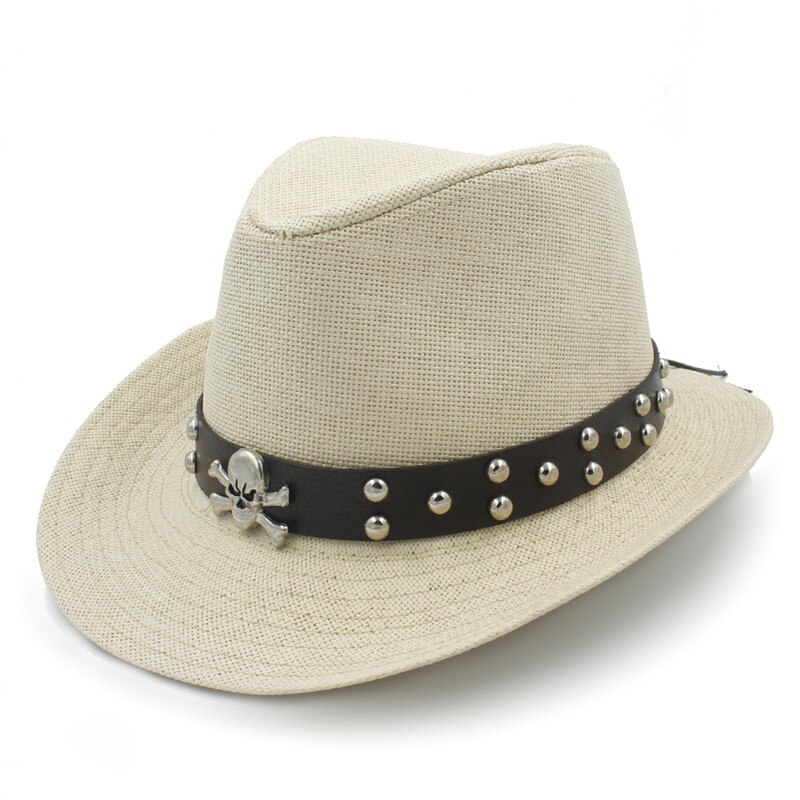 Men Straw Western Cowboy Hat With Roll Up Brim Summer Gentleman Cow Sombrero Cap With Belt: Straw