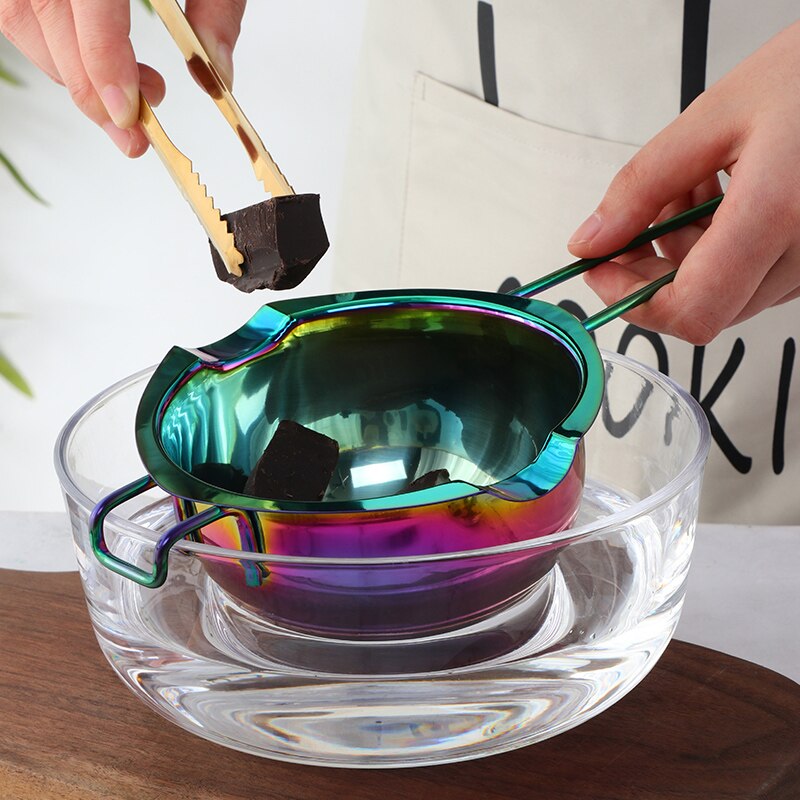 Stainless Steel Chocolate Melting Pot For Candy Candle Making Long Handle Wax Butter Heating Melting Bowl Dessert Baking Tools