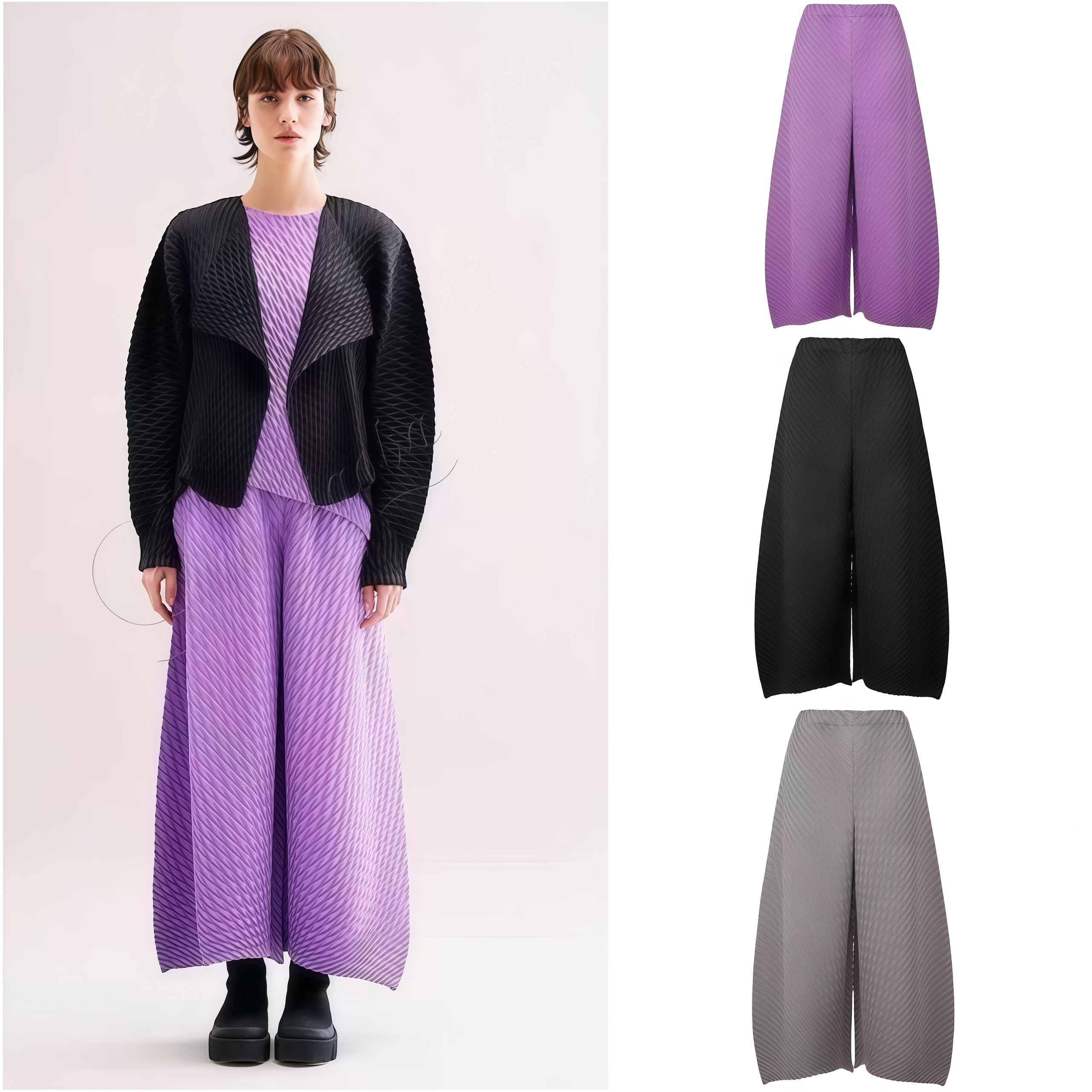 Miyake Pantalones plisados de color sólido 2025 Primavera y novedad de verano Pantalones sueltos casuales de gran tamaño para ir al trabajo