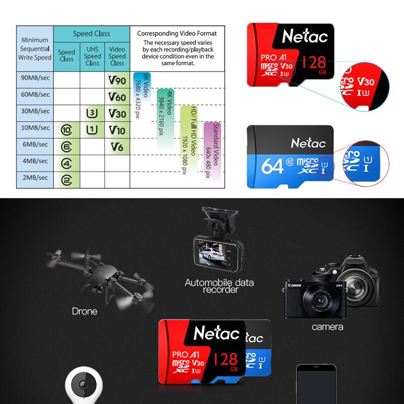 Netac klasse 10 32gb 64gb 256 gb micro sd-kaart 16gb 128gb 32 64 gb tf-kaart gegevensopslag flash-geheugenkaart voor smartphone-telefoon