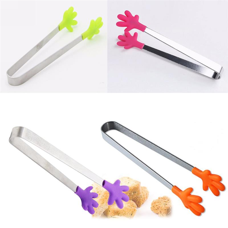 4Stck/5Stck Küche Lebensmittel Zange klein Palme Silikon Lebensmittel Zange Eis Süssigkeit rostfrei Stahl nicht-Unterhose Mini Zange Utensil zufällig Farbe