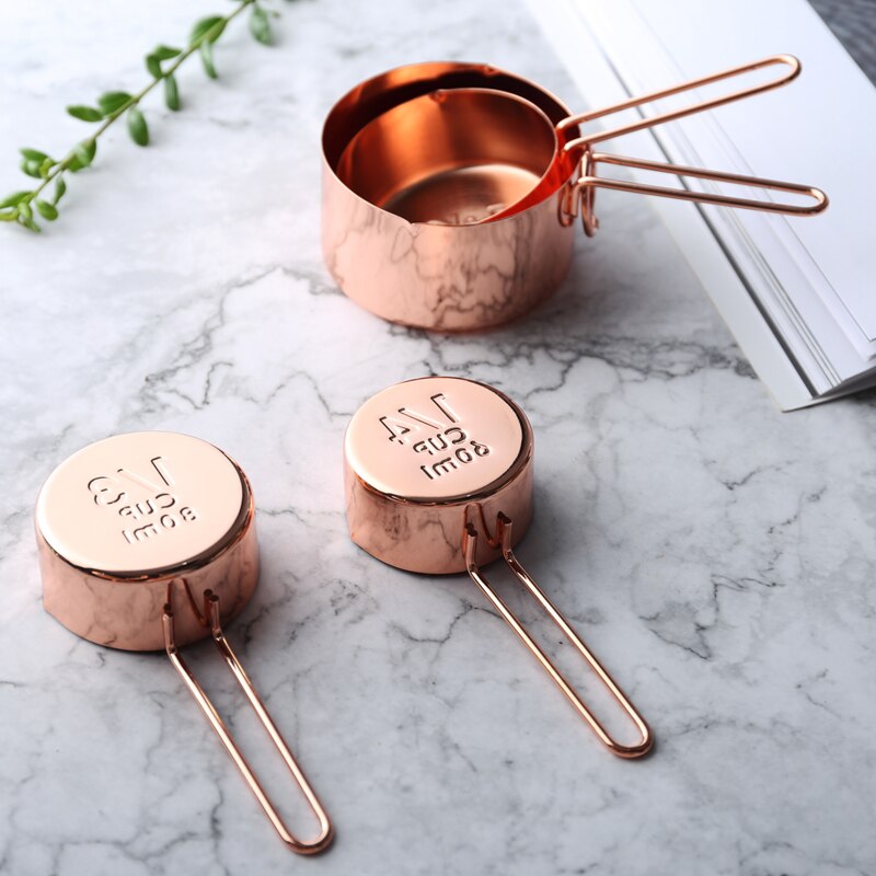 Rostfritt stål mätskedar pläterade koppar roséguld mätskedar och koppar set köksprylar bakverktyg