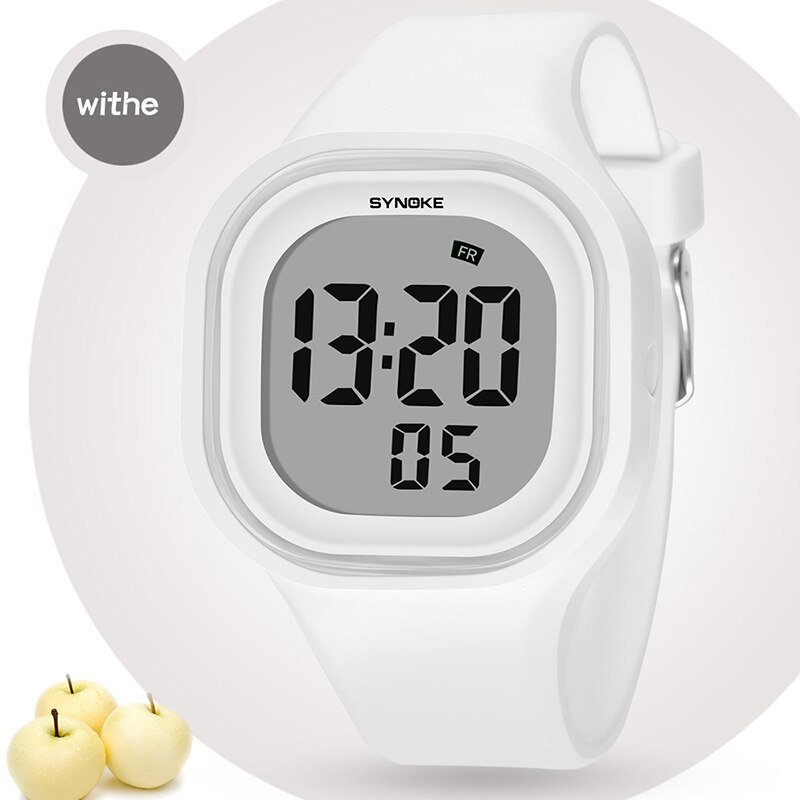 Synoke Kinderen Kinderen Digitale Horloge Meisjes Jongen Horloges Studenten Klok Kleurrijke Siliconen Led Digitale Sport Horloges: WHITE