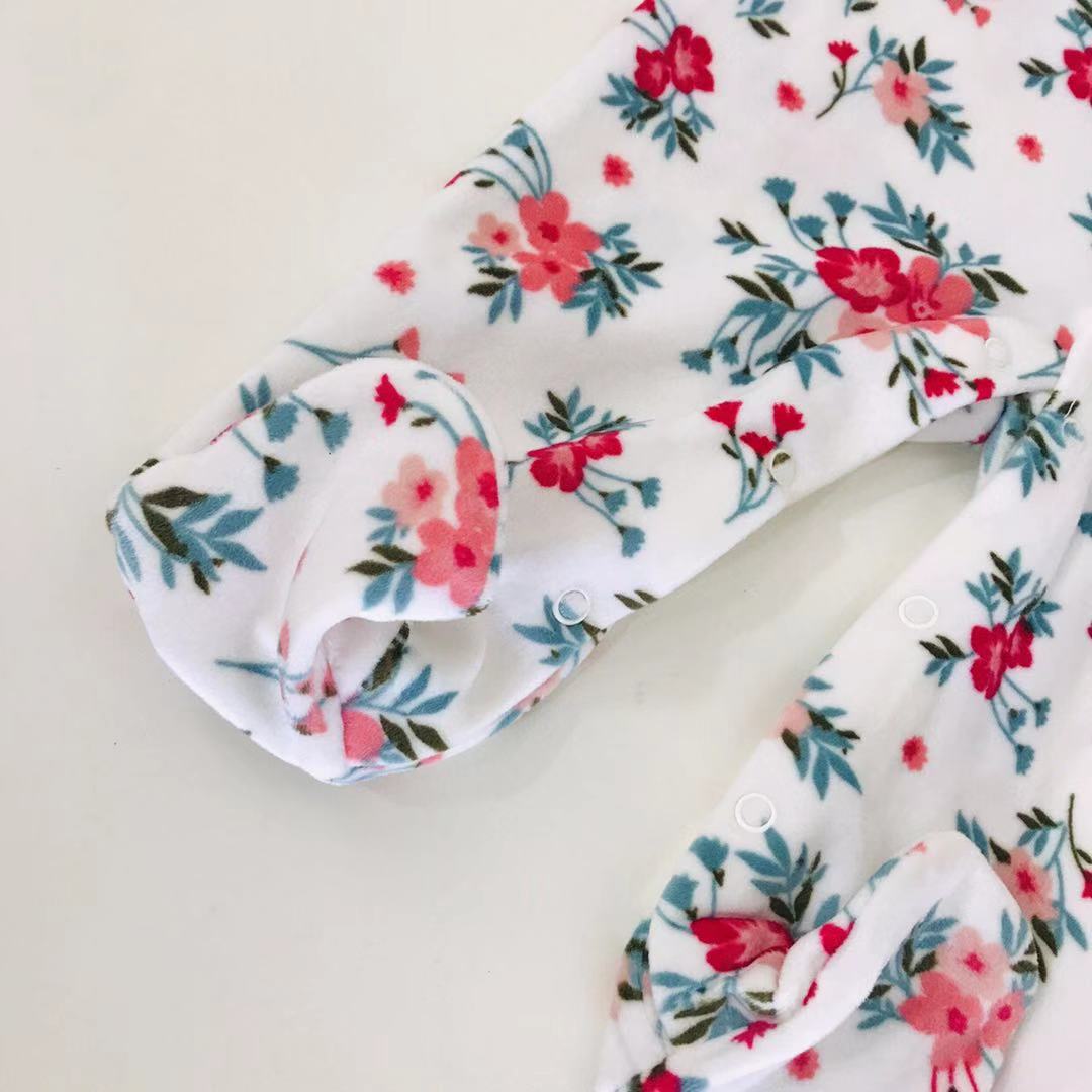 Nyfødt baby pige tøj født footie floral jumpsuit fleece + bomuld 0-18 måneders vinter kostume hvid