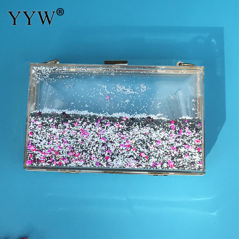 Bolso de mano de acrílico transparente con brillo para mujer y niña, caja de mano con lentejuelas, colorido, para de noche, boda, brillante: silver rose red