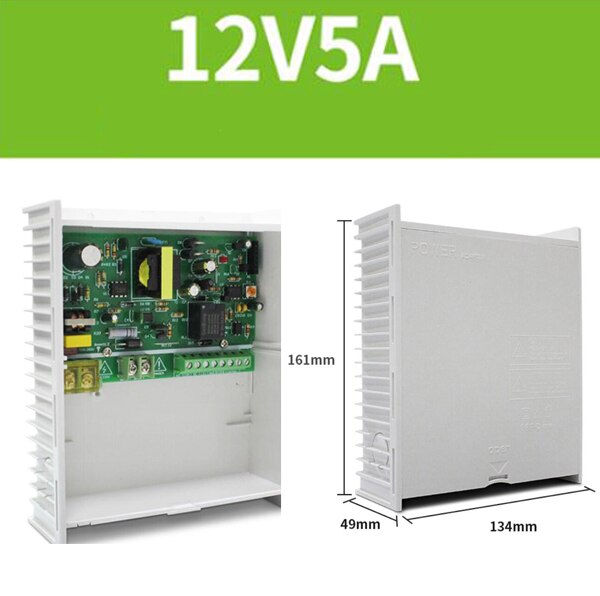 Døradgangskontrolsystem switch strømforsyning  dc 12v 3a 5a ac 90 ~ 260v til fingeraftryksadgangskontrolmaskine: Kd1205 hvide 5a