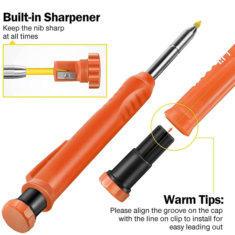 4 Pack Solid Timmerman Potlood Met 24 Refill Leads Diep Gat Vulpotlood Ingebouwde Puntenslijper Vloeren Marker Tool