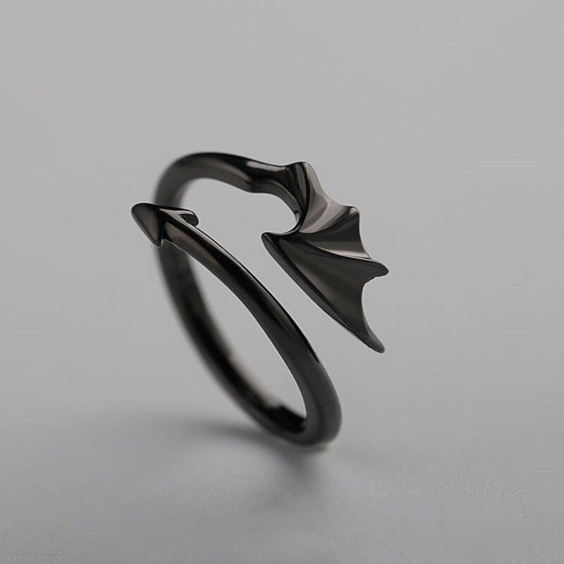 Persoonlijkheid Punk Vintage Evil Wings Ringen Voor Vrouwen Mannen Paar Wedding Ring Opening Angel Wing Versie Ringen Koreaanse Sieraden: Black