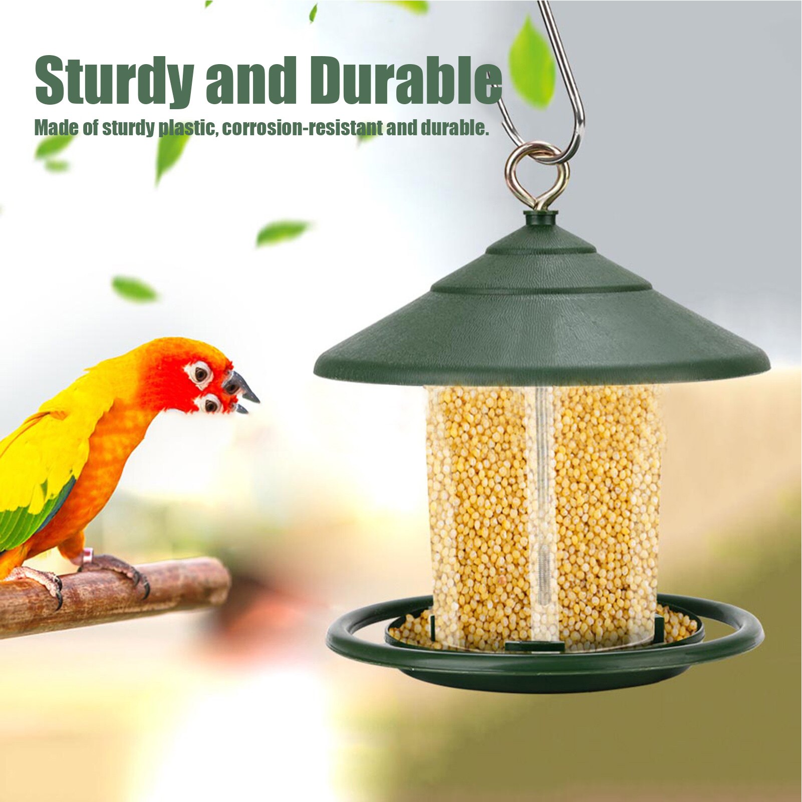 Outdoor Hanging Bird Feeder Clear Shell Plastic Feeder With Roof Hanging Automatic Bird Feeder Large Capacity Garden Bird Feeder
