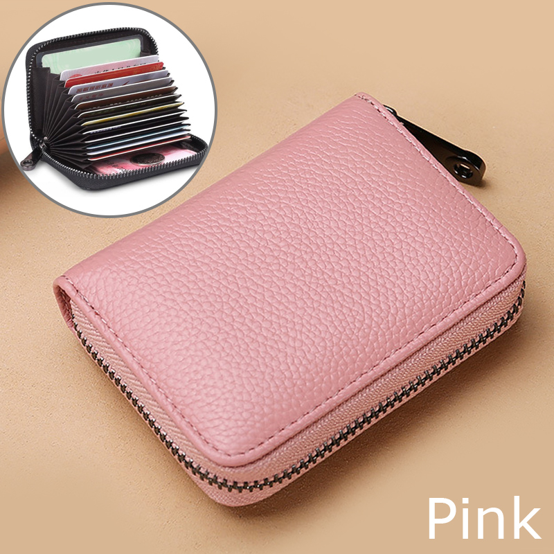 KISMIS 1 PC femmes hommes en cuir 26 fentes ID porte-cartes de crédit RFID blocage portefeuille étui sac de poche: Noir & rouge