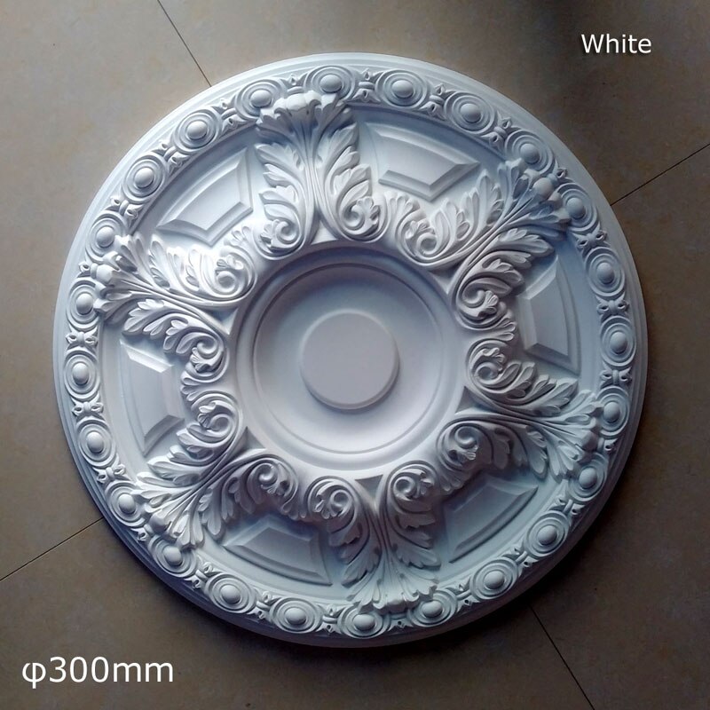 PU decorative ceiling rose D300mm pendant lamp base light decor panel ceiling rosette decoration: White