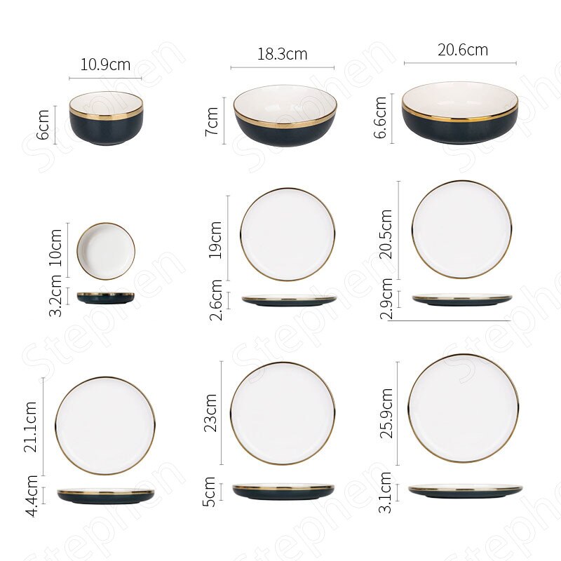 Golden Stroke Ceramic Dinner Set Plates and Dishes Nordic Modern Blue Color Glaze Plates and Bowls Steak Pasta Western Tableware