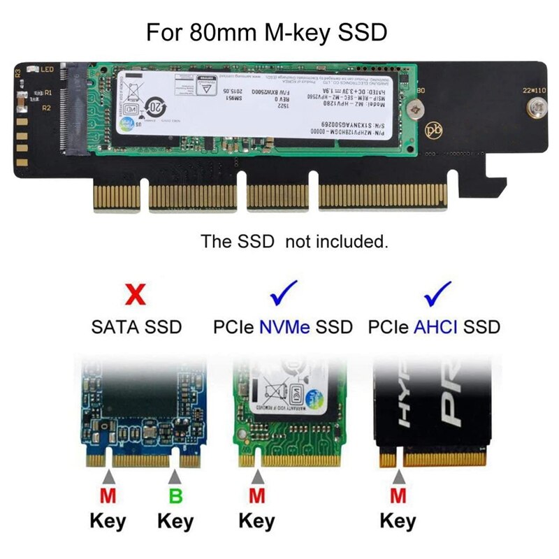 M.2 NVMe SSD NGFF a PCIE 3,0 X16 X4 tarjeta de adaptador M clave NVME AHCI SSD para 110mm 80mm SSD adaptador