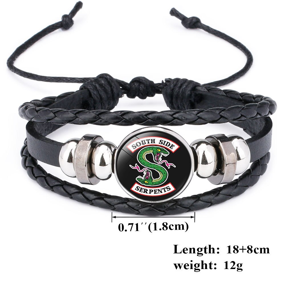 Riverdale-pulsera de cuero multicapa con de Riverdale, joyería para hombre, brazalete de cuentas, cabujón de cristal