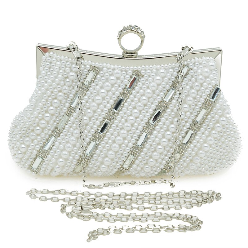 Perle Damen Abend Kupplung Tasche Frauen Bote Schulter Handtaschen Weibliche Abendessen Party Telefon Lange Kette Kupplung Geldbörse