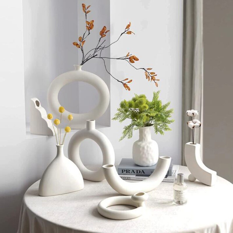 Ceramics Vase Home Decor Flower Vase Modern Geometric Abstraction Decorative Vases Room Decor Flower Pot Wedding Decoration