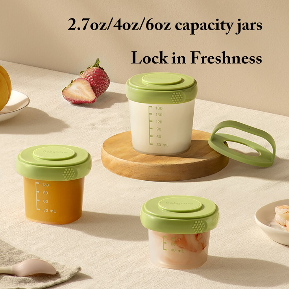 Bc Babycare-tarros de almacenamiento de alimentos para bebé, caja apilada de PP pequeños a prueba de fugas, reutilizable, con tapas, 3 piezas, 2,7/4,1/6,1 oz